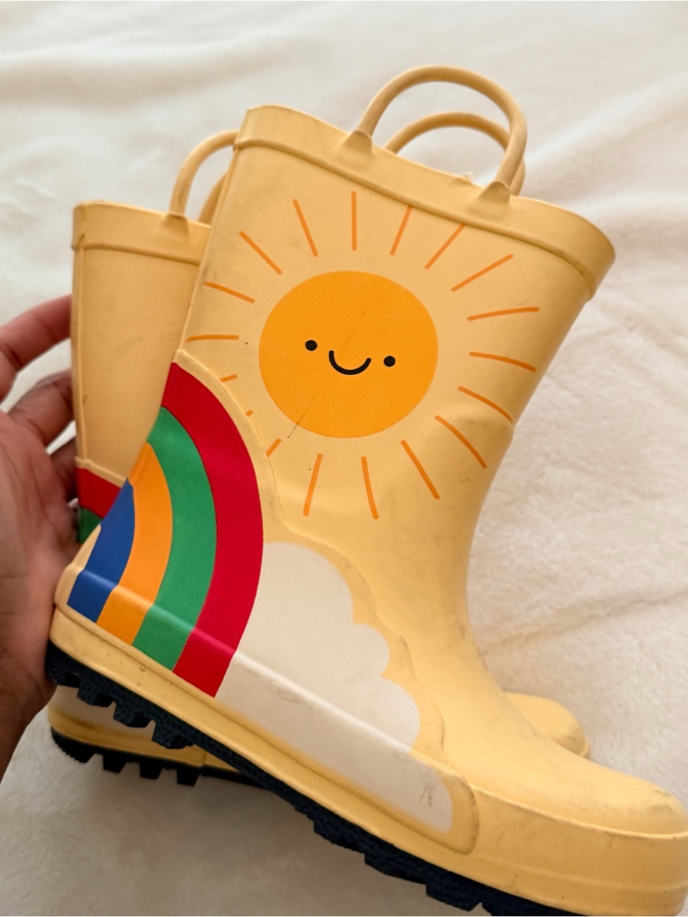 Cat & Jack Yellow Kids Rain Boots with Rainbow & Sun
